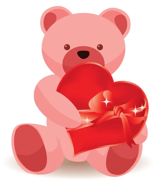 Urso Peluche Com Coração Vermelho Ilustração Vetorial —  Vetores de Stock