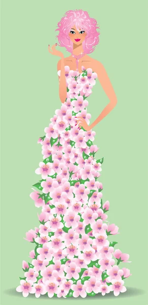 Bahar Çiçek Kız Vektör Çizim — Stok Vektör
