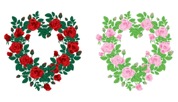 Illustrazione Vettoriale Rose Rosse Cuore Telaio — Vettoriale Stock