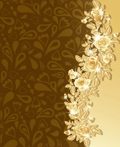 Cartão de saudação com belas rosas douradas, ilustração vetorial . — Vetor de Stock