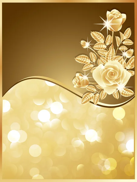 Cartão Convite Com Rosas Douradas Ilustração Vetorial — Vetor de Stock