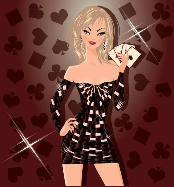 Belle Blonde Avec Des Cartes Poker Illustration Vectorielle — Image vectorielle
