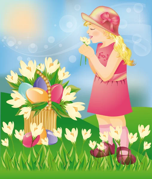 Menina com ovos de Páscoa. ilustração vetorial —  Vetores de Stock