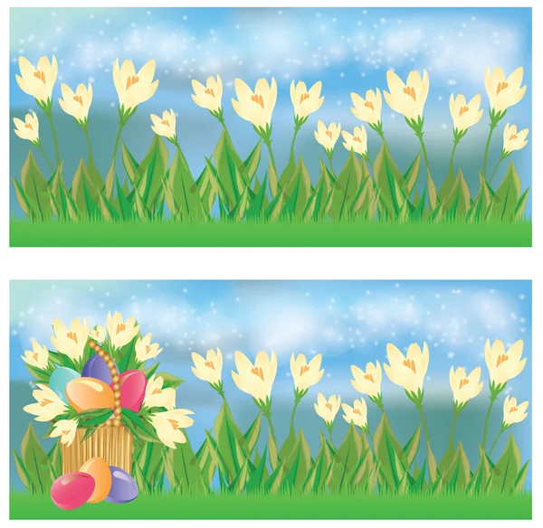 Set de pancartas de primavera de Pascua. ilustración vectorial — Vector de stock