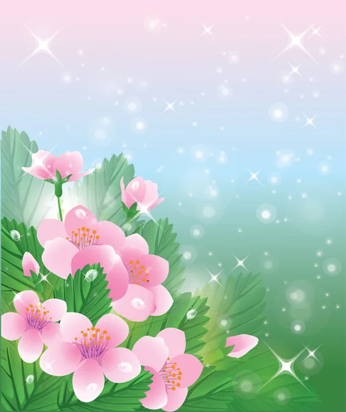 Frühlingshintergrund mit Sakura-Blüte. Vektorillustration — Stockvektor