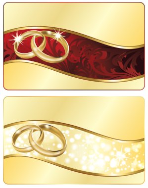 Two Wedding banner with golden rings. vector illustration clipart