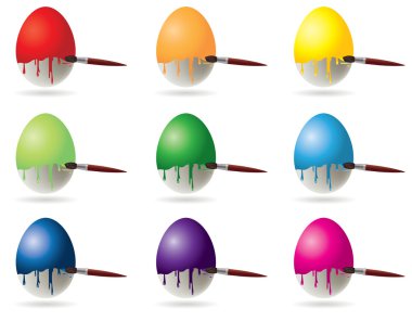 Easter eggs painting with brush, white background. vector illustration clipart