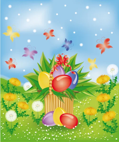 Cesta de Pascua, ilustración vectorial — Vector de stock