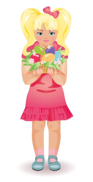 Χαριτωμένο κορίτσι με τα αυγά του Πάσχα. διάνυσμα illustrati — Διανυσματικό Αρχείο