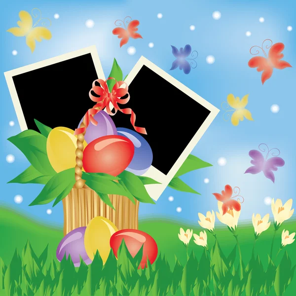 Tarjeta de felicitación de Pascua con dos marcos para la foto. ilustración vectorial — Vector de stock