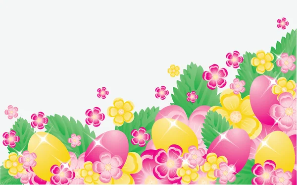 Banner de Pascua con huevos y flores, ilustración vectorial — Vector de stock
