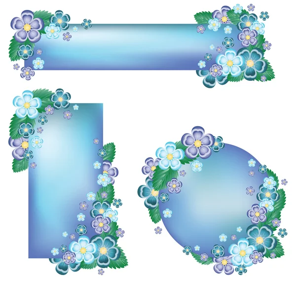 Blauwe bloemen banners instellen vectorillustratie — Stockvector