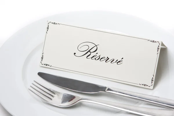 Generic Reserved Sign White Plate Fork Knife — Stock Photo, Image