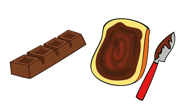 Fatia de pão de torrada com propagação de chocolate . — Vetor de Stock