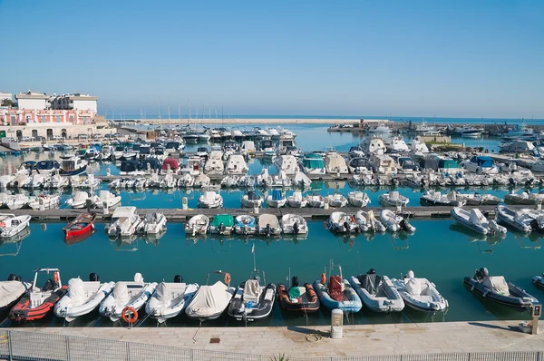 Boats moored at tourist port of Bisceglie. Apulia. — Stock Photo, Image