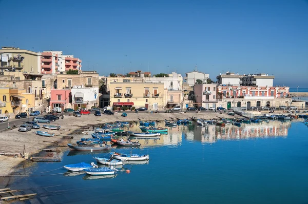Boten afgemeerd aan de toeristische haven van bisceglie. Apulië. — Stockfoto