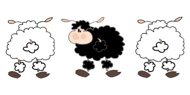White sheep group with one black. clipart