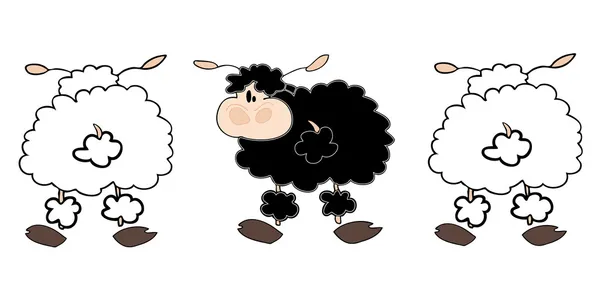 Gruppo di pecore bianche con un nero . — Vettoriale Stock