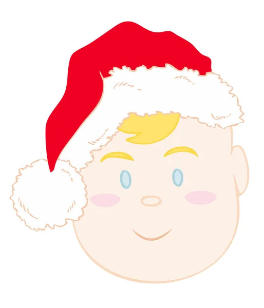 Dětská tvář s vánočními red hat. — Stockový vektor