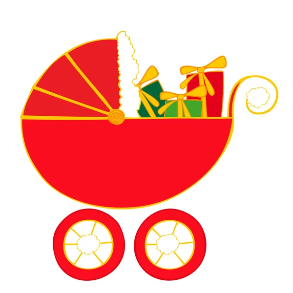 Baby carriage with christmas presents. — Stock Vector