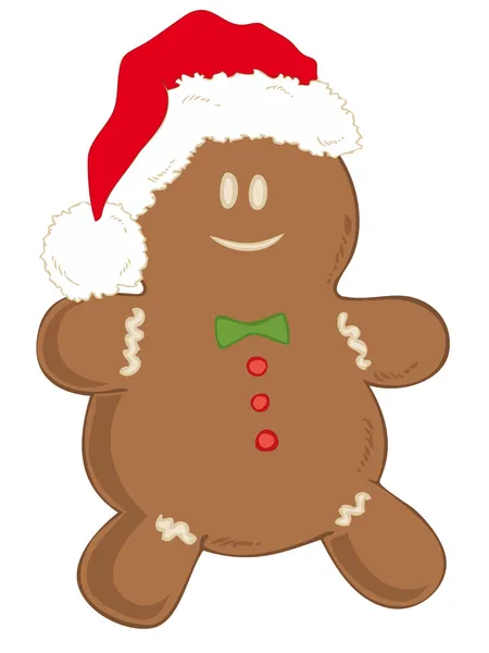 Gingerbread man with Santa Claus Hat. — Stock Vector