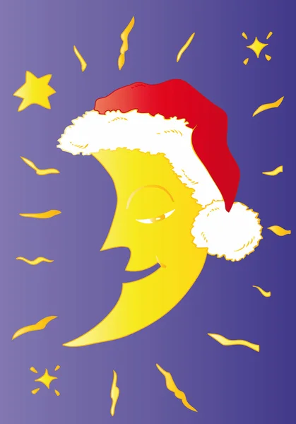 月亮与圣诞老人帽子. — 图库矢量图片