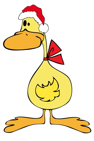Duck with Santa Claus Hat. — Stock Vector