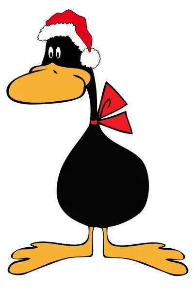 Black Duck with Santa Claus Hat. — Stock Vector