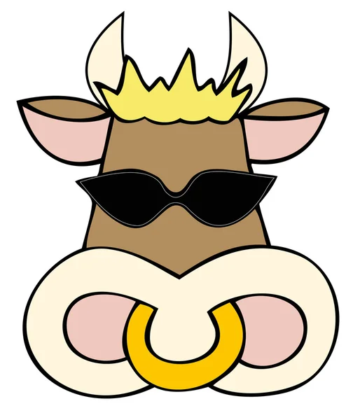 Dairy cow face with sunglasses. — Stock Vector
