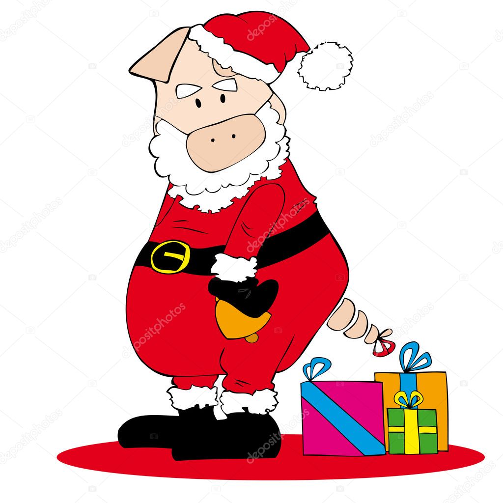 Santa Claus Pig with Christmas gifts.