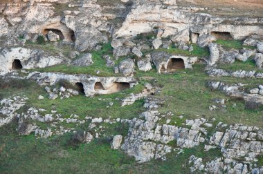 Paleolitik mağaralar. Matera. Basilicata.