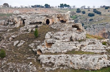 Paleolitik mağaralar. Matera. Basilicata.