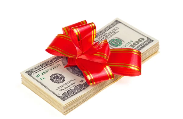 Dollar with holidays bow — Stock Photo, Image