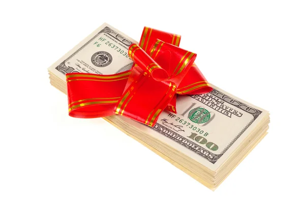Dollar with holidays bow — Stock Photo, Image