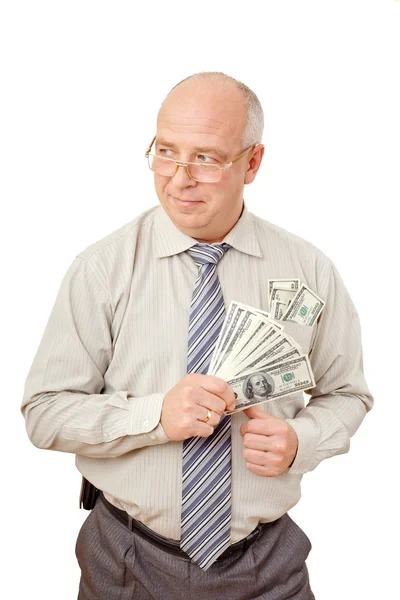 Homme d'affaires montrant la monnaie - dollar — Photo