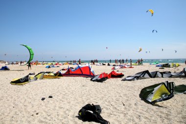 Kitesurf equipment on the beach clipart