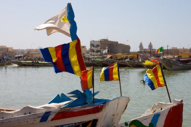 Flags on a fisher boat clipart