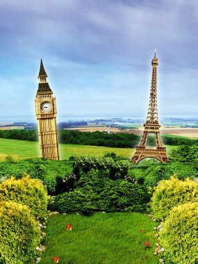 Big Ben and Eiffel Tower clipart