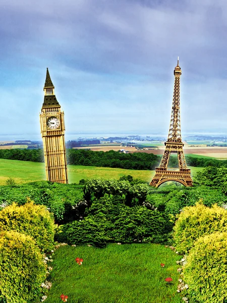 Big Ben and Eiffel Tower — Stock Photo, Image