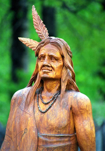 Statue Indian in wood — Stock Photo, Image
