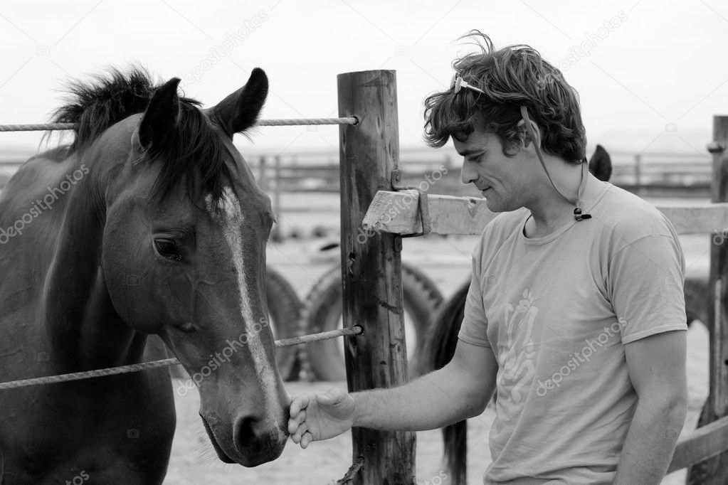 Man loving horse