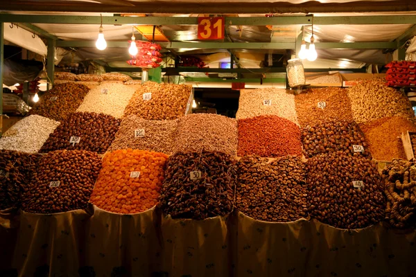 Stánků s jídlem v djemaa el fna, Marrákeš, Maroko — Stock fotografie