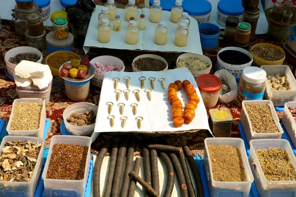 Stánků s jídlem v djemaa el fna, Marrákeš, Maroko — Stock fotografie