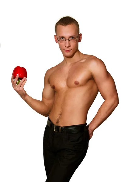 Muscular Man Holding Red Pepper — Stock Photo, Image