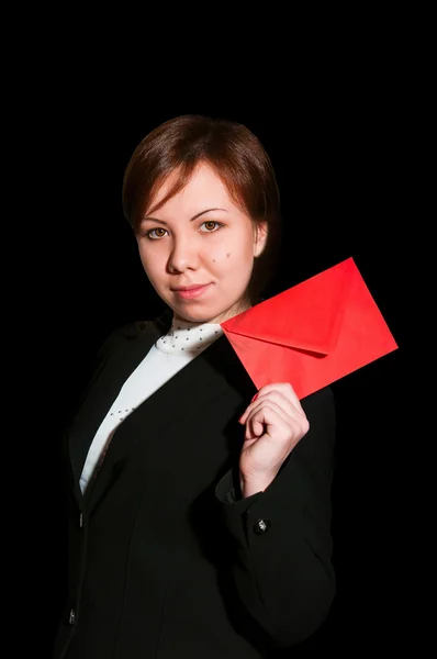 Pretty young business woman with envelope — Stock Photo, Image