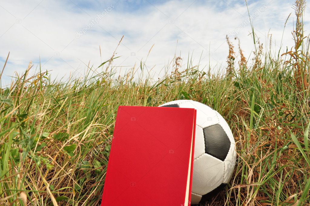 Soccer ball and textbook