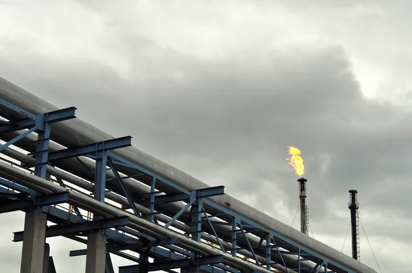 Хімічний завод, яскраве полум'я з трубки Ліцензійні Стокові Зображення