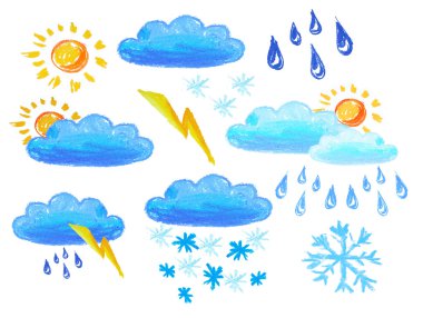 Weather icons drowing isolated on white background clipart