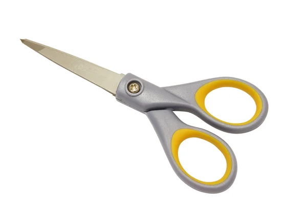 Grey Yellow Scissors White Background — Stock Photo, Image