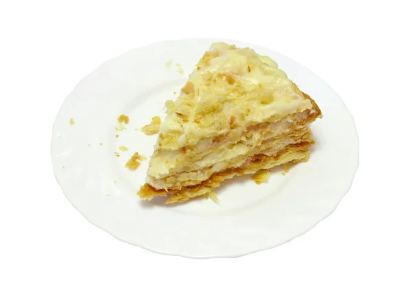 Ciasto Napoleona Białym Tle Białym Talerzu — Zdjęcie stockowe